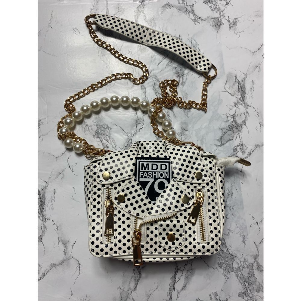 White Biker Jacket Style Crossbody Purse no